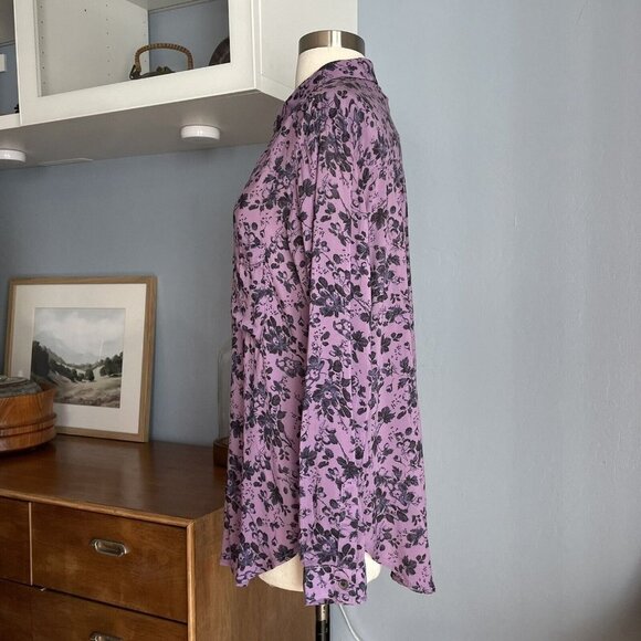Anthropologie Pilcro The Romy Relaxed Buttondown Shirt Purple Floral - Picture 6 of 9